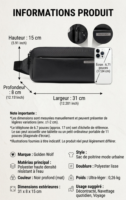 Sac Bandoulière Premium Golden Wolf GXB – Antivol & Imperméable