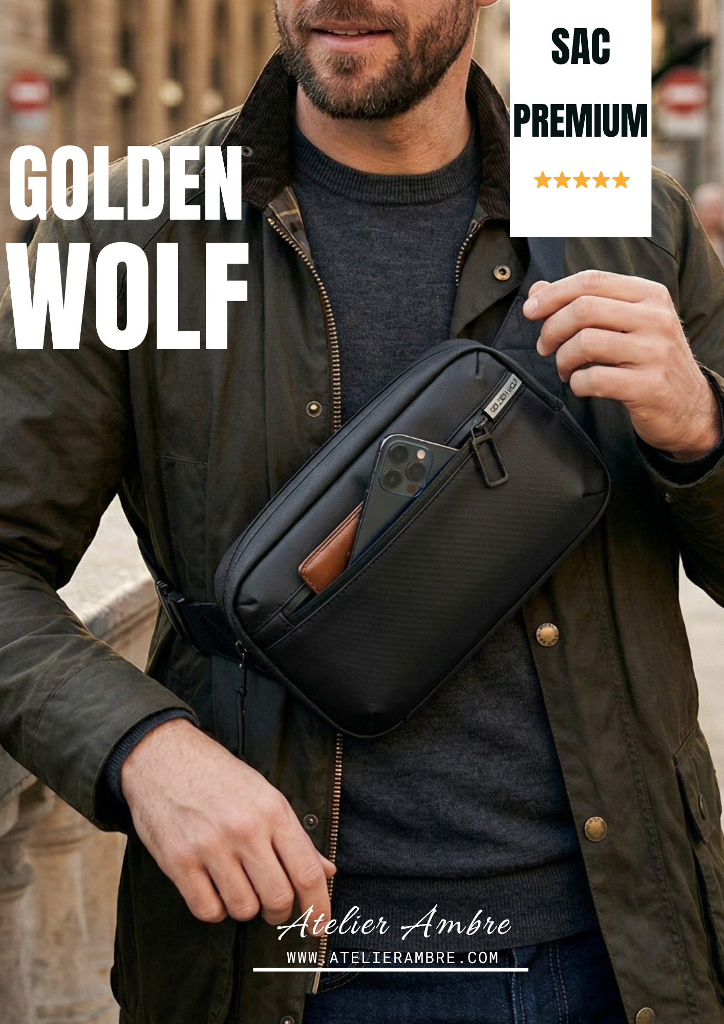 Sac Bandoulière Premium Golden Wolf – Antivol & Imperméable