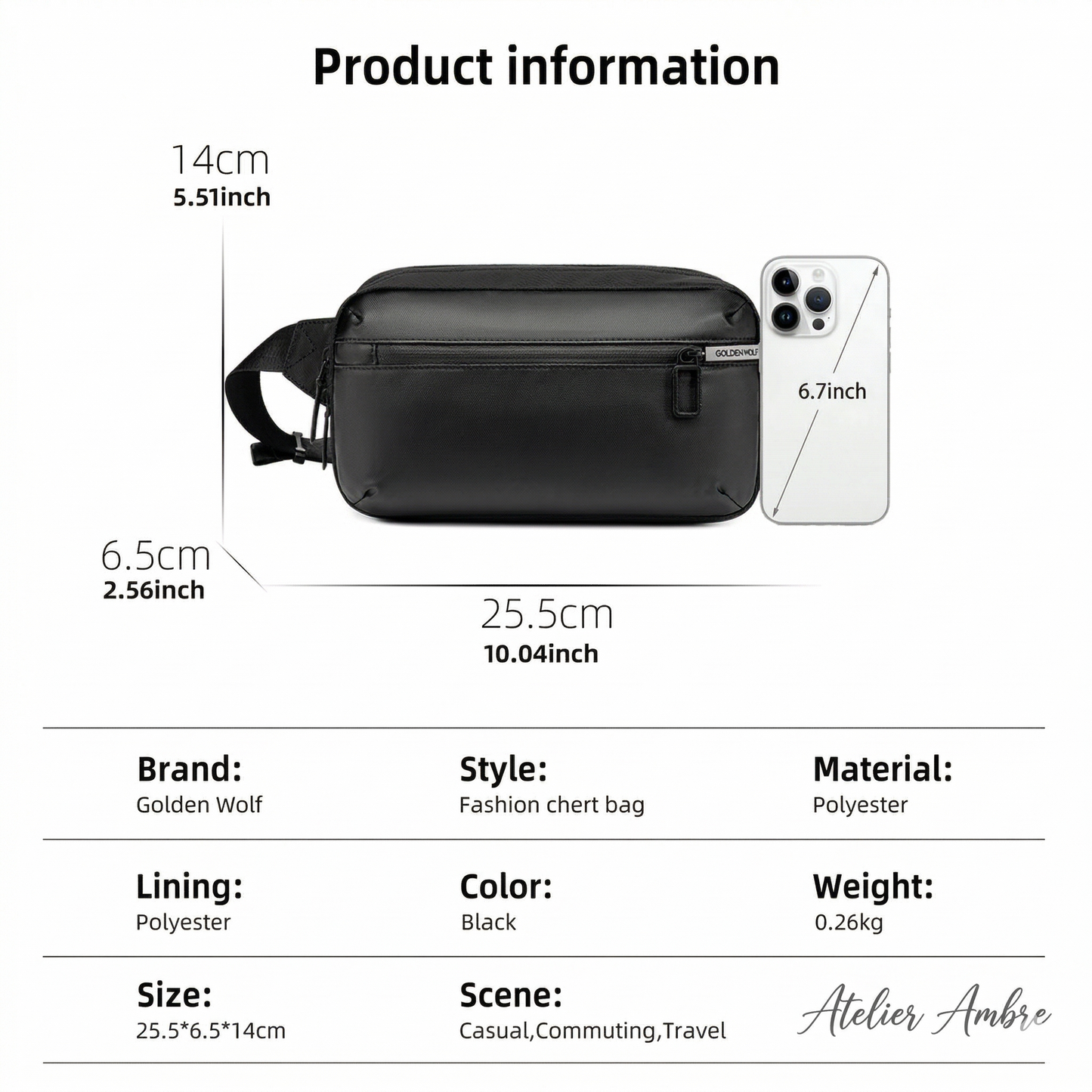 Sac Bandoulière Premium Golden Wolf – Antivol & Imperméable